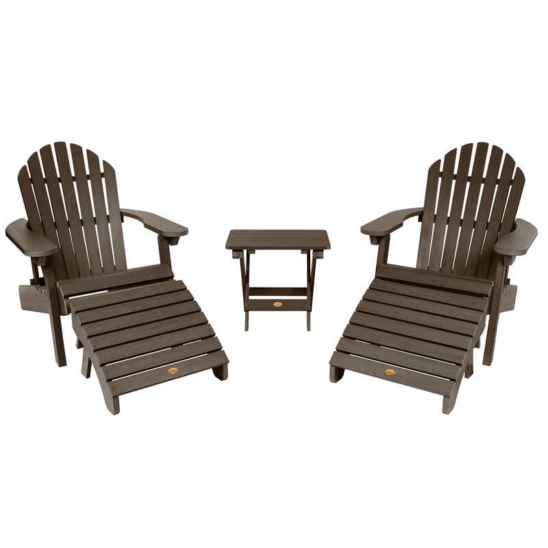 HIGHWOOD Set of Two Reclining and Folding Adirondack Chairs Conversation Set - Weathered Acorn