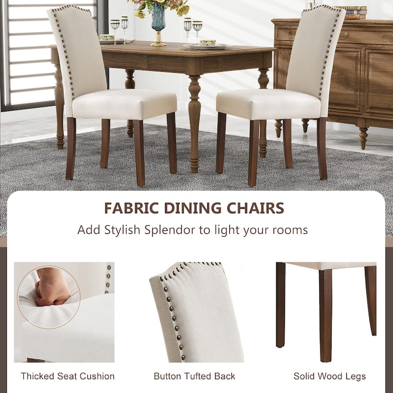 Dining Chairs Set of 2/4/6 , Modern Upholstered High-end Dining Room Chair with Nailhead Back Solid Wood Legs, Fabric Side Chair