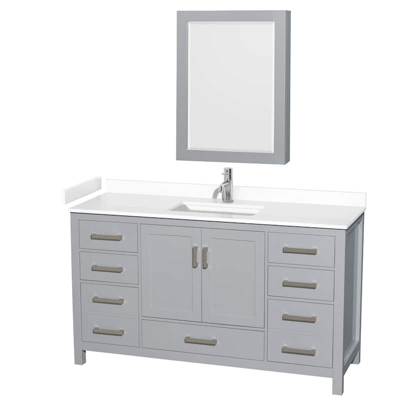 Wyndham Collection Sheffield 60" Single Bathroom Vanity, Carrara - Gray / White Cultured Marble Top / Brushed Chrome