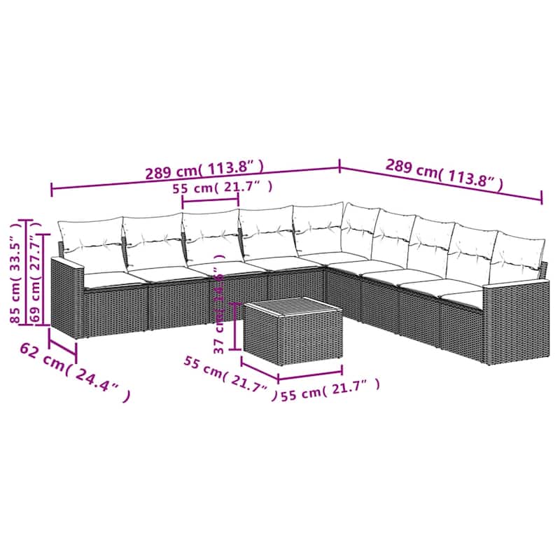 vidaXL Garden Sofa Set Black - 24.4 x 24.4 x 27.2