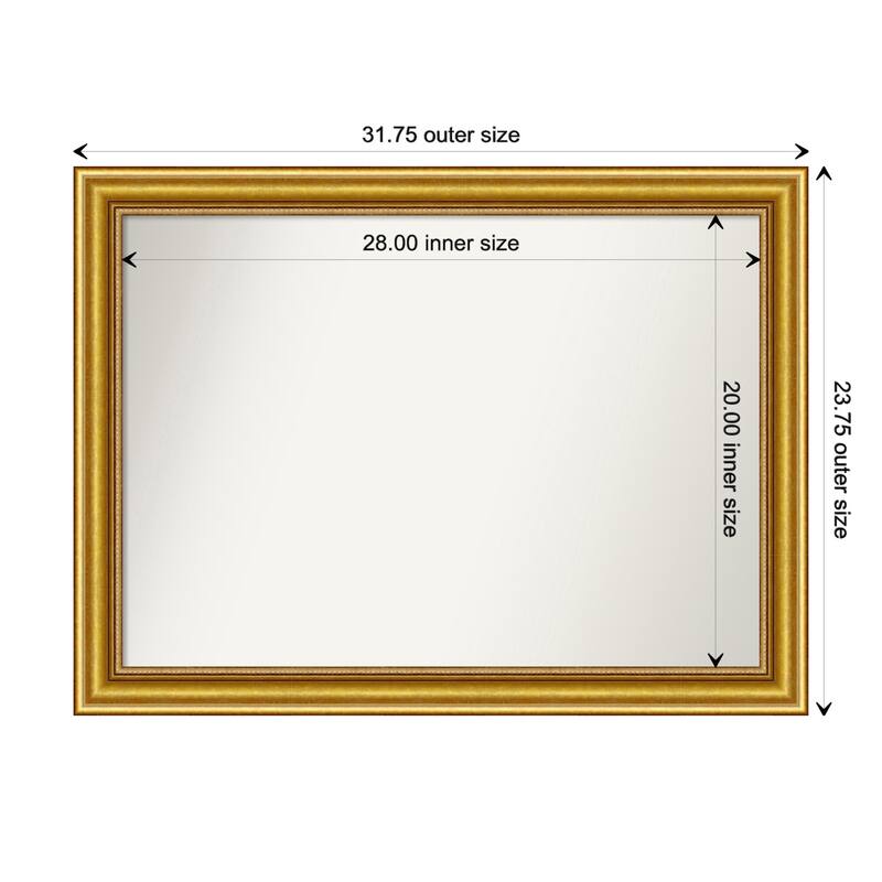 Townhouse Gold Framed Non-Beveled Custom Wall Mirror, Bathroom Vanity Mirror - Outer Size: 31.75 x 23.75