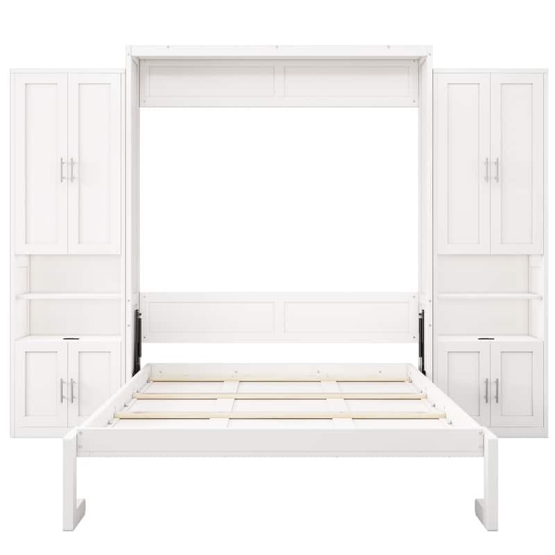 White Murphy Bed Desk Combo Chest Convertible Cabinet Bed Wall Bed Folding Space Saving Cube Bed Platform Low Profile Bed