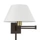 preview thumbnail 1 of 12, Livex Lighting 1-Light Off-White Shade Swing Arm Wall Lamp, 40039 13"W x 12"H x 25"D - Bronze