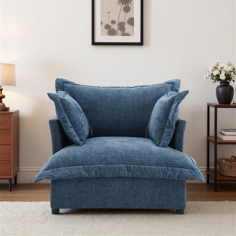 Double Layer Cushion Comfy Cloud Modular Sectional Sofa Set - Single Armchair-Navy - Symmetrical