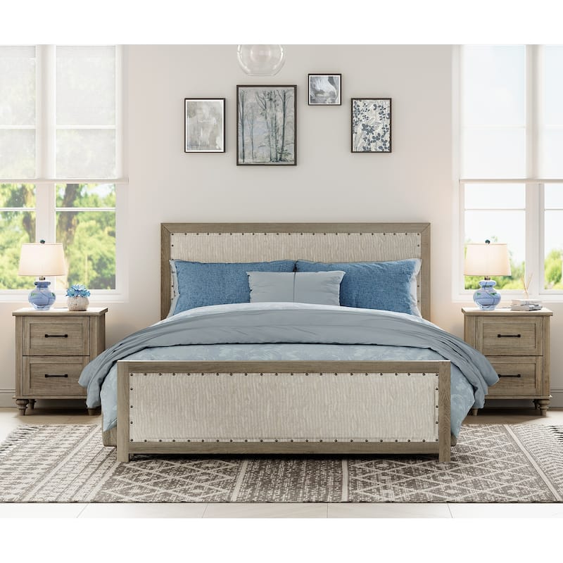 Nightstand with Charging Station, 2-Drawer End Table for Bedroom