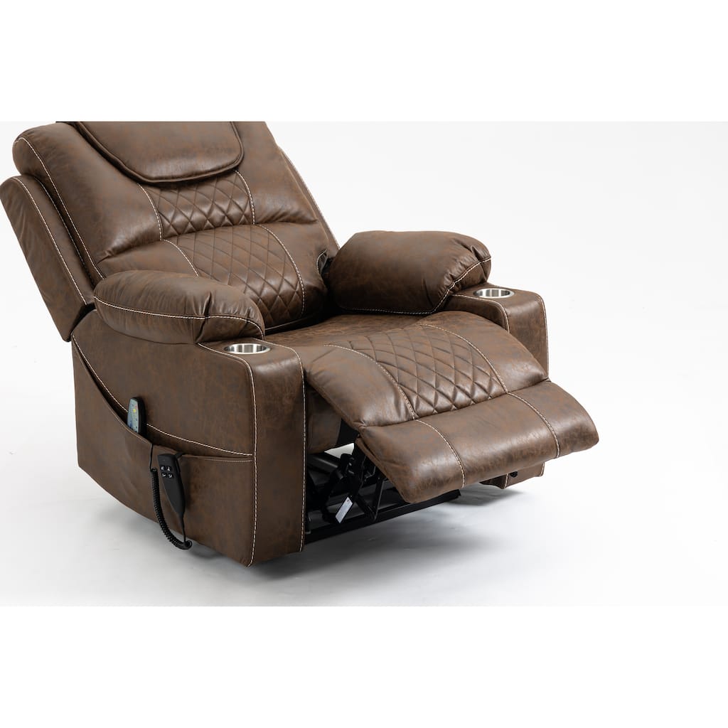 Dual OKIN Motor Power Lift Recliner Chair, Oversized Electric Sofa Chair with Heat & Massage, Lounge Chair with 2 Cup Holders