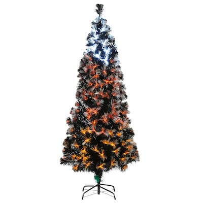 National Tree Company Halloween Pre-Lit Artificial Halloween Tree, Black, Fiber Optic, Candy Corn LED Lights, 6 Feet