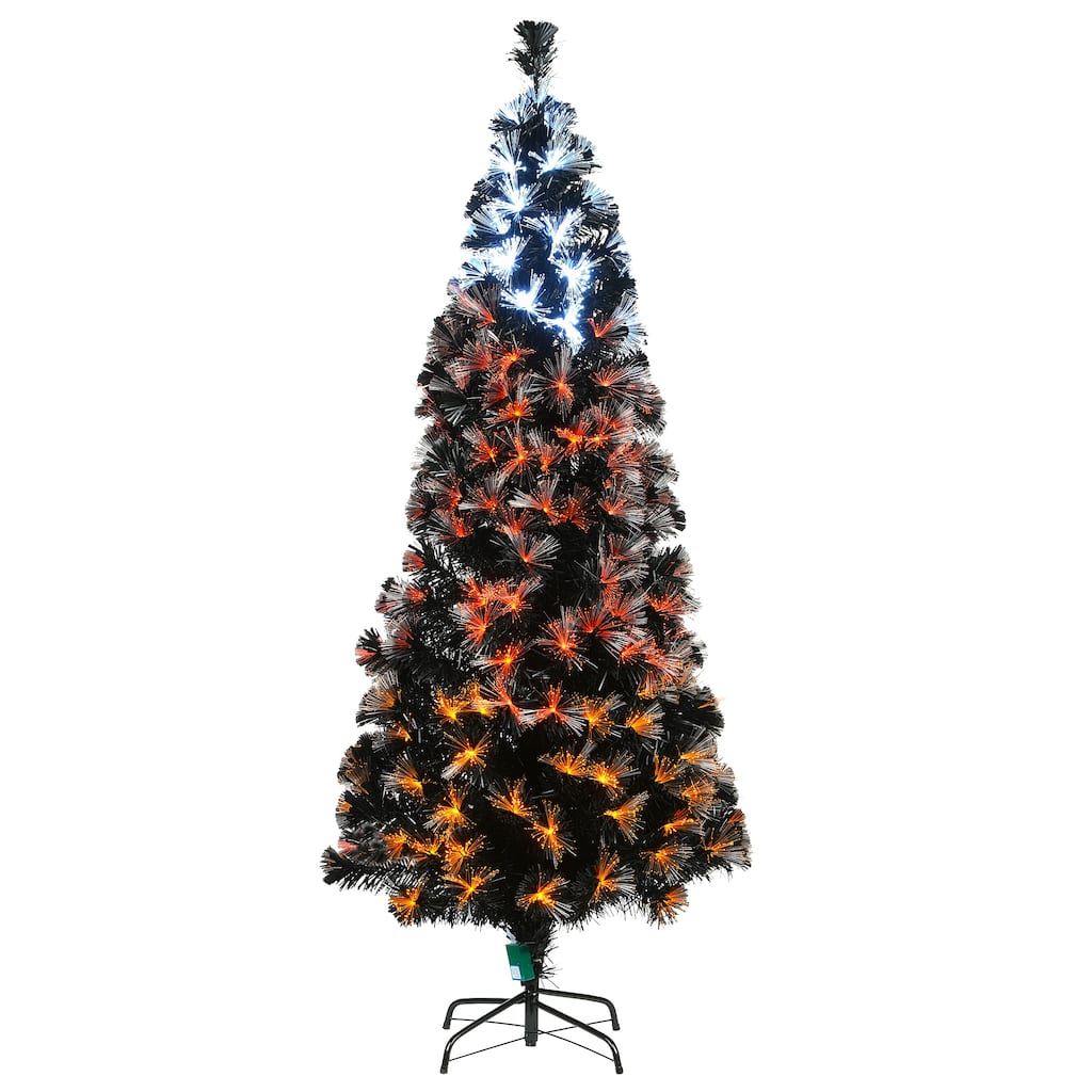 National Tree Company Halloween Pre-Lit Artificial Halloween Tree, Black, Fiber Optic, Candy Corn LED Lights, 6 Feet