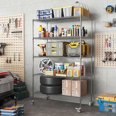 5 Tier Metal Large Storage Shelves with Wheels