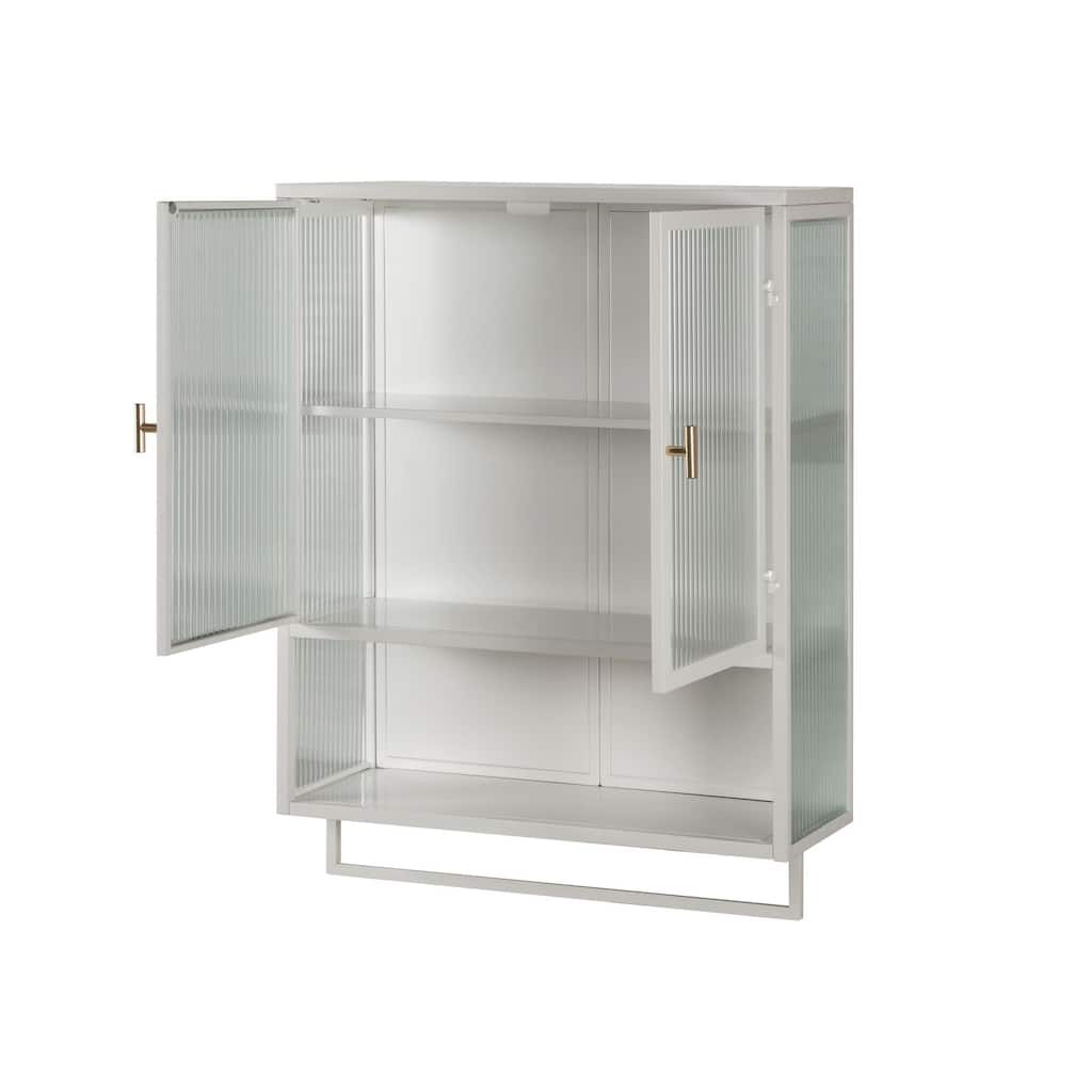 Modern Wall Cabinet With Double Glass Door Open Shelves Towel Racks Wall Mounted Design For Office Dining Room Living Room