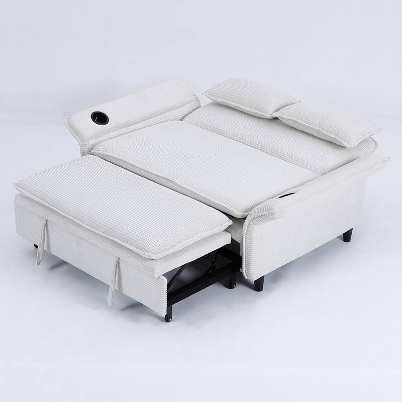 65.74-inch Beige Corduroy Multi-functional Sofa Bed with Adjustable Armrests and Backrests