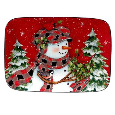 Certified International Christmas Lodge Snowman Rectangular Platter, 14" X 10"