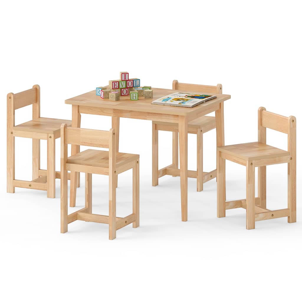 Gymax 5-Piece Kids Table and Chairs Set Solid Rubber Wood Toddler