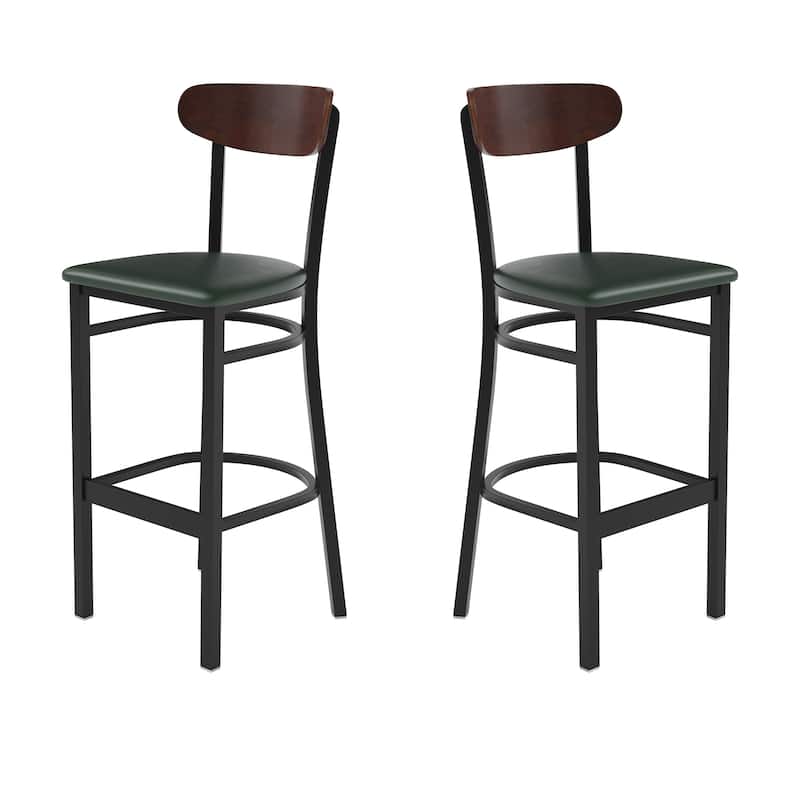 Commercial Metal Barstool with Wood Seat and Boomerang Back