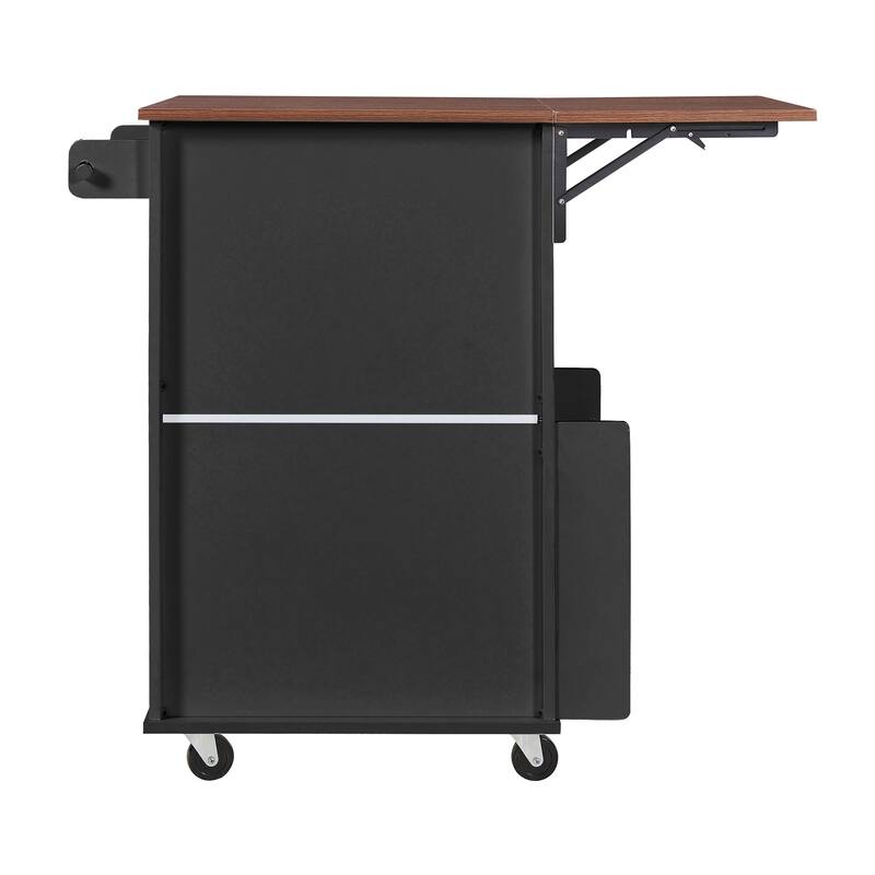 39.3" Farmhouse Kitchen Island with Drop Leaf, Towel Rack & Rolling Cart