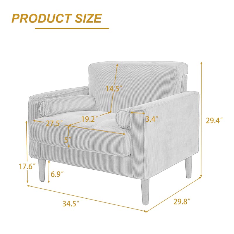 3-Piece Corduroy Tufted Club Armchair and Loveseat Set for Living Room