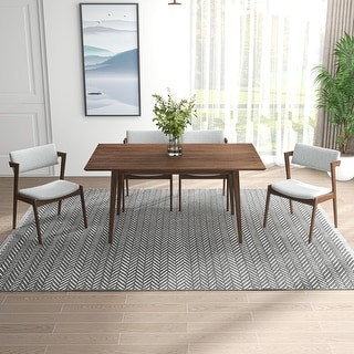 Dickie Modern Solid Wood Walnut Dining Table and 4 Chairs Set - Bed ...