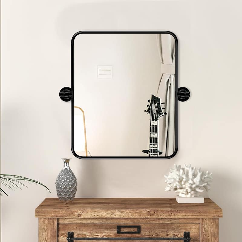 Rectangle Bathroom Tilting Vanity Wall Pivot Mirror, with Rounded Corner Design