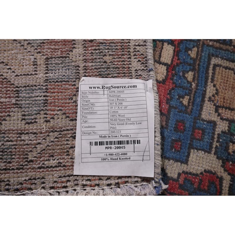 Bakhtiari Persian Vintage Area Rug Handmade Wool Carpet - 6'10"x 10'1"