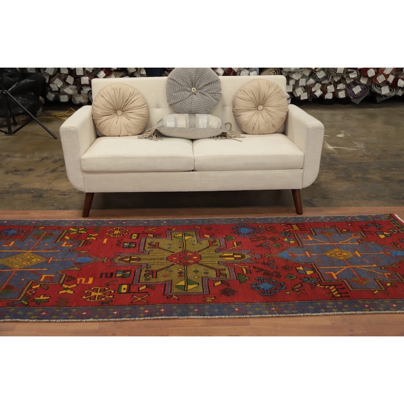 Hand Knotted Oriental 100% Wool Carpet Traditional Tribal Red Ardebil Runner Rug - 9' 0'' X 3' 7''