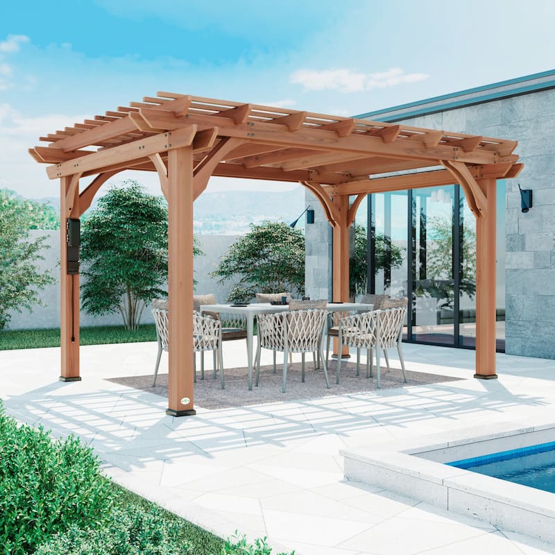 Backyard Discovery Beaumont 14'x10' Cedar Wood Pergola w/ Trellis Roof