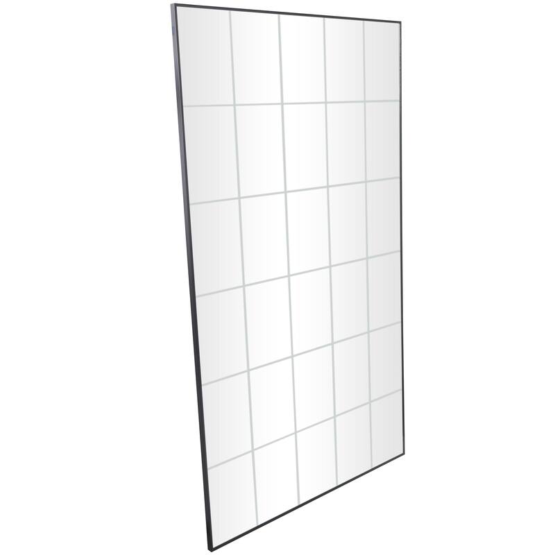 Black Wooden Grid Style Panel Room Wall Mirror