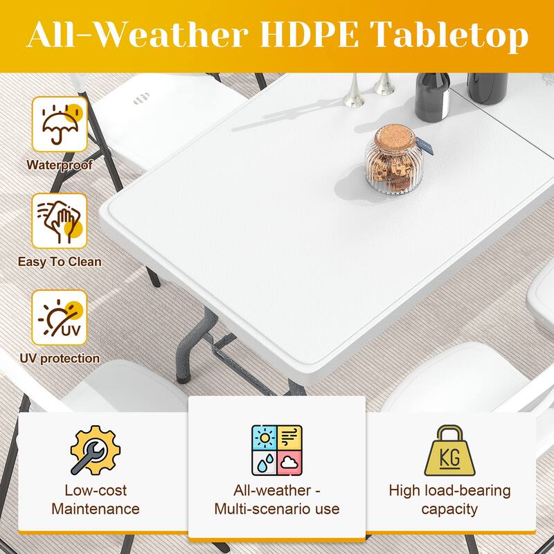 71.5" Foldable Outdoor Dining Set with 6 Fully assembled Dining Chairs