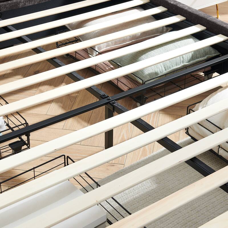 Queen size cushioned bed, comfortable cushioned bed frame, headboard and solid bed frame