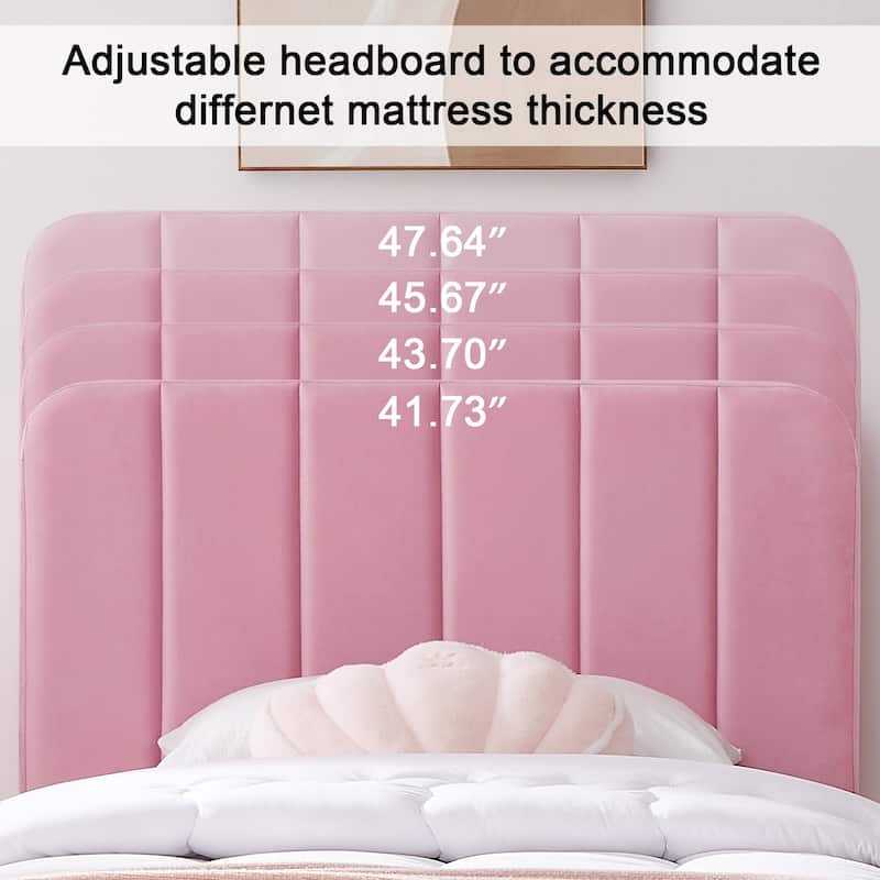 VECELO Velvet Upholstered Bed Frame with Vertical Channel Tufted Headboard, Adjustable Headboard, Wooden Slats Support