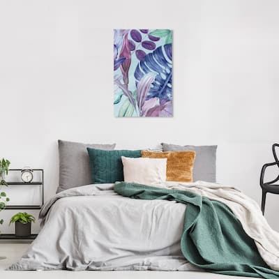 Wynwood Studio Canvas Floral and Botanical Blue Monsterra Blue and Traditional Wall Art Canvas Print - Blue, Purple