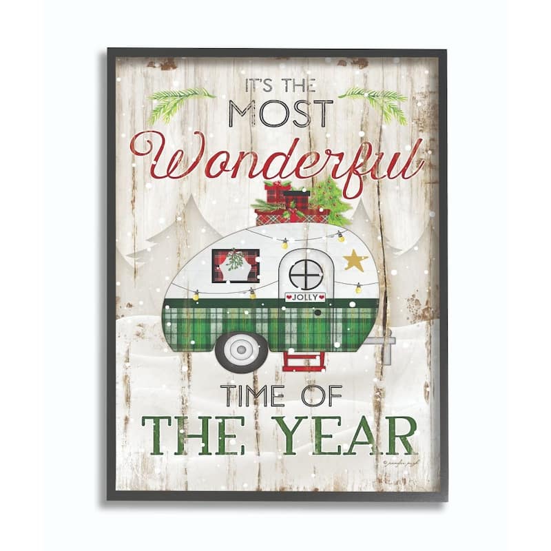 Stupell Most Wonderful Time Green Plaid Camper Wood Texture Holiday ...