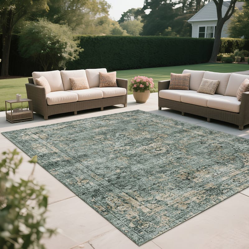 7FT x 5FT Vintage Bohemia Cotton Area Rug with Non-Slip TPR Backing for Indoor Living Room and Entryway - 6' x 7'