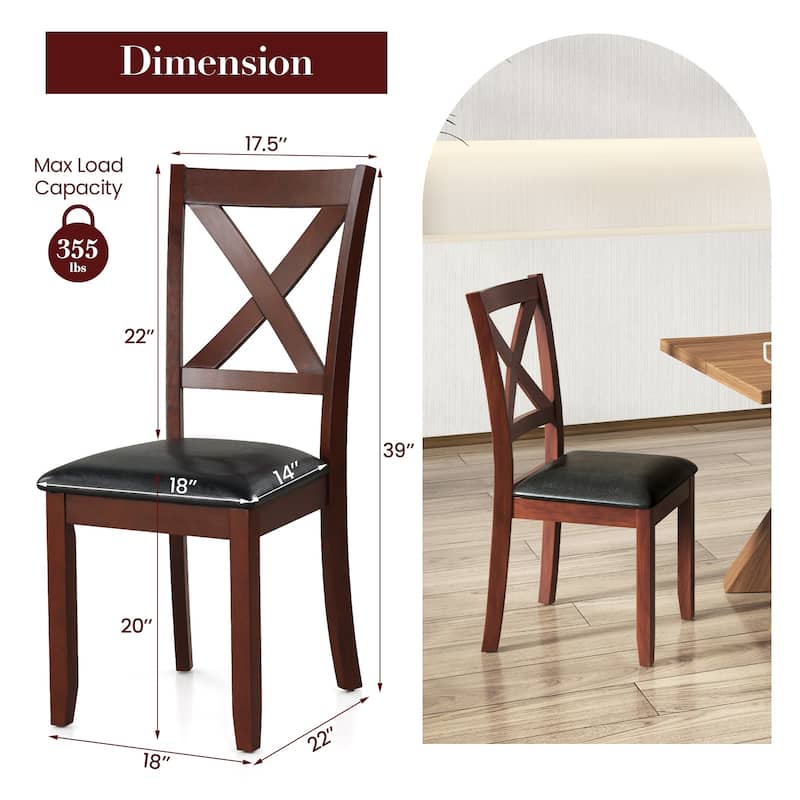 Set of 2 Wooden Kitchen Dining Chair with Padded Seat and Rubber Wood Legs - 18" x 22" x 39" (L x W x H)