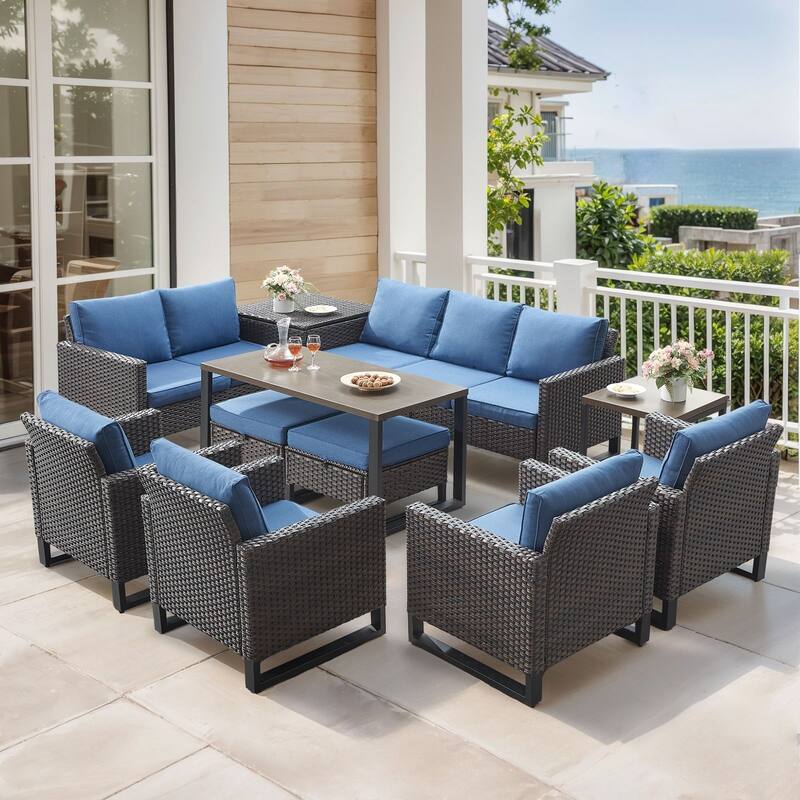 Gymojoy All-Weather Wicker Outdoor Patio Conversation Set Seating Group With Lounge Chairs And 52" Table