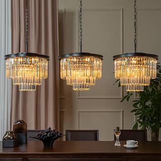 6-Lights Modern 3-Tier Round Fringe Crystal Chandelier - W 20"