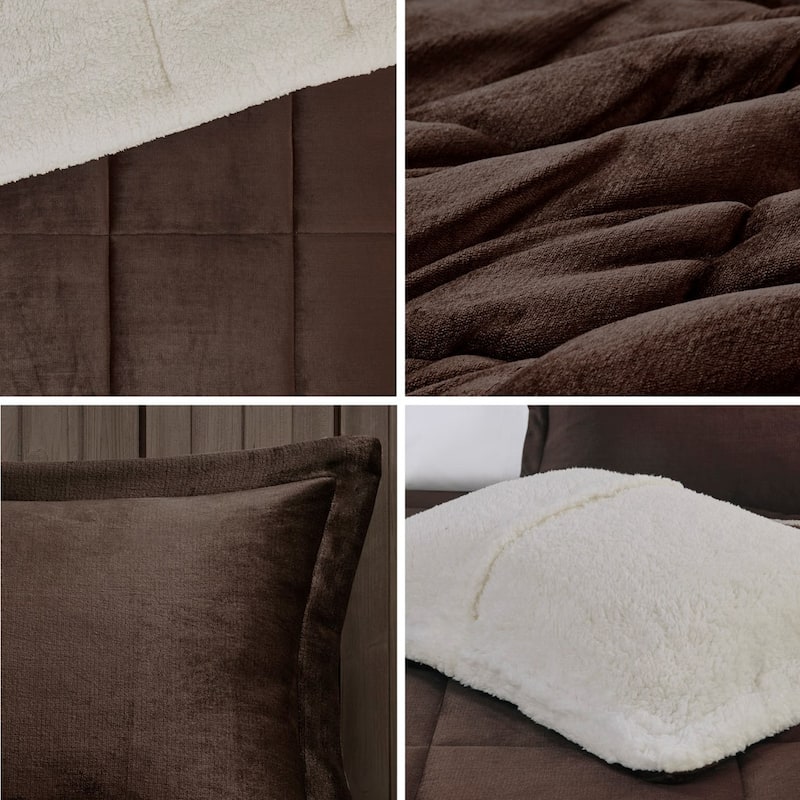 GDF Studio - Alton Plush to Sherpa Down Alternative Comforter Set - Brown & Ivory