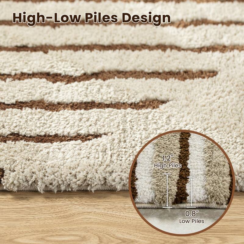 Glitzhome Modern Geometric Abstract Pattern High-Low Shag Area Rugs