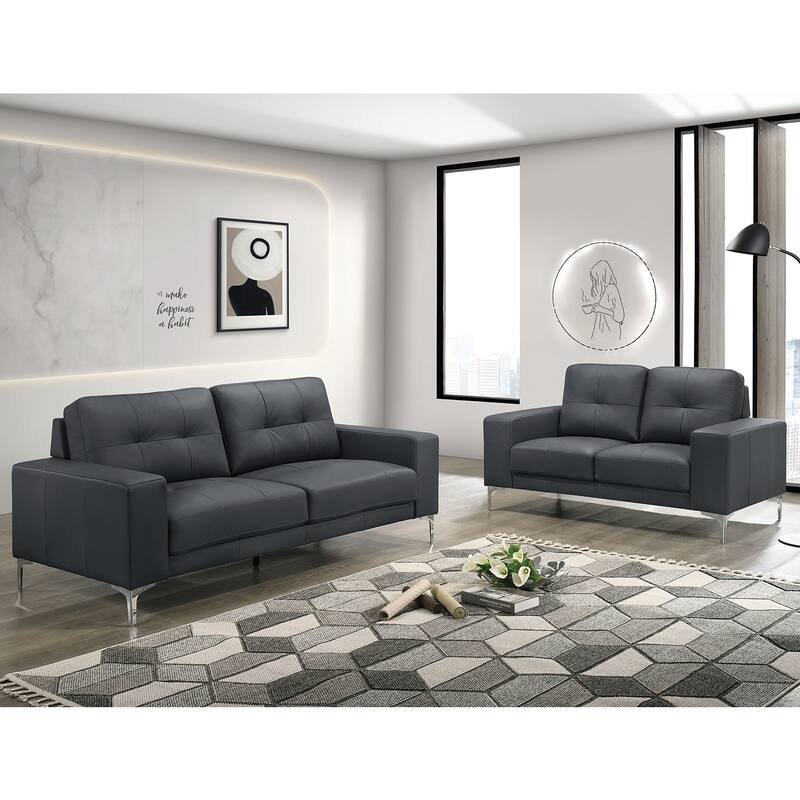 2 Piece Faux Leather Sofa Set with Tufted Seat and Back