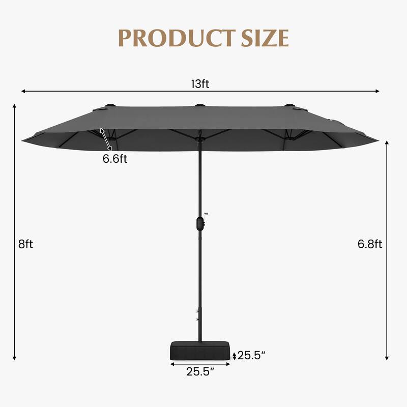 Gymax 13FT Double-sided Patio Umbrella w/ Crank Handle Umbrella Base