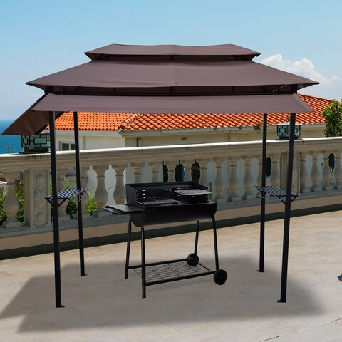 8x4ft Grill Gazebo,metal gazebo with Soft Top Canopy and Steel Frame with hook and Bar Counters,Fabric