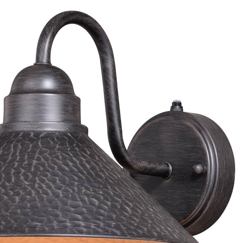 Outland 1 Light Dusk to Dawn Black Gold Farmhouse Barn Dome Outdoor Wall Lantern - 12-in W x 9-in H x 13-in D
