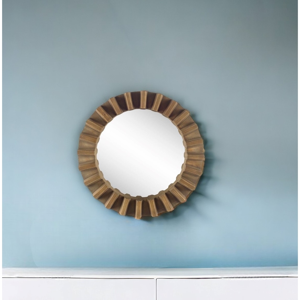 HomeRoots 26" Brown Round Wood Framed Accent Mirror
