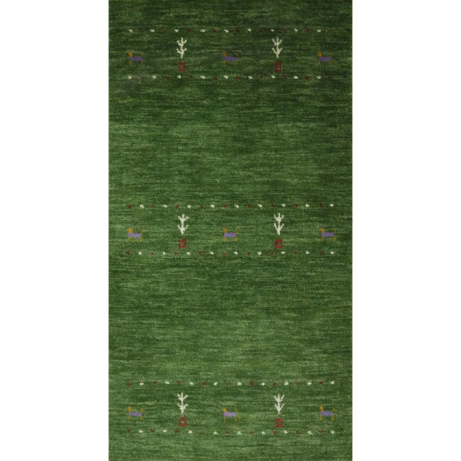 Hand Knotted Oriental 100% Wool Carpet Tribal Animal Pictorial Green Gabbeh Area Rug - 4' 0'' X 2' 2''