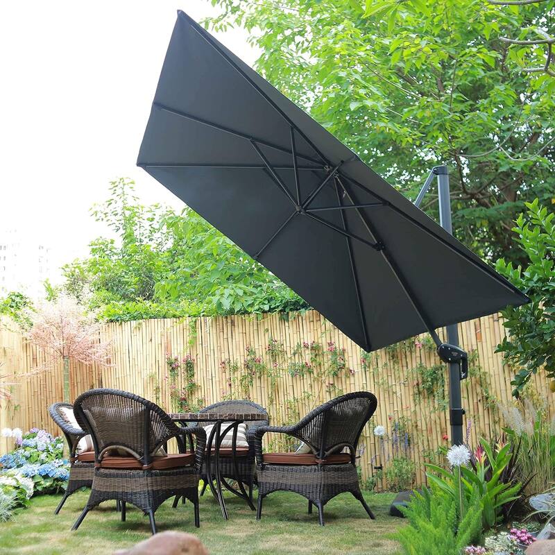 PURPLE LEAF 8 ft 360 Degree Rotation Patio Umbrella With Base - Grey