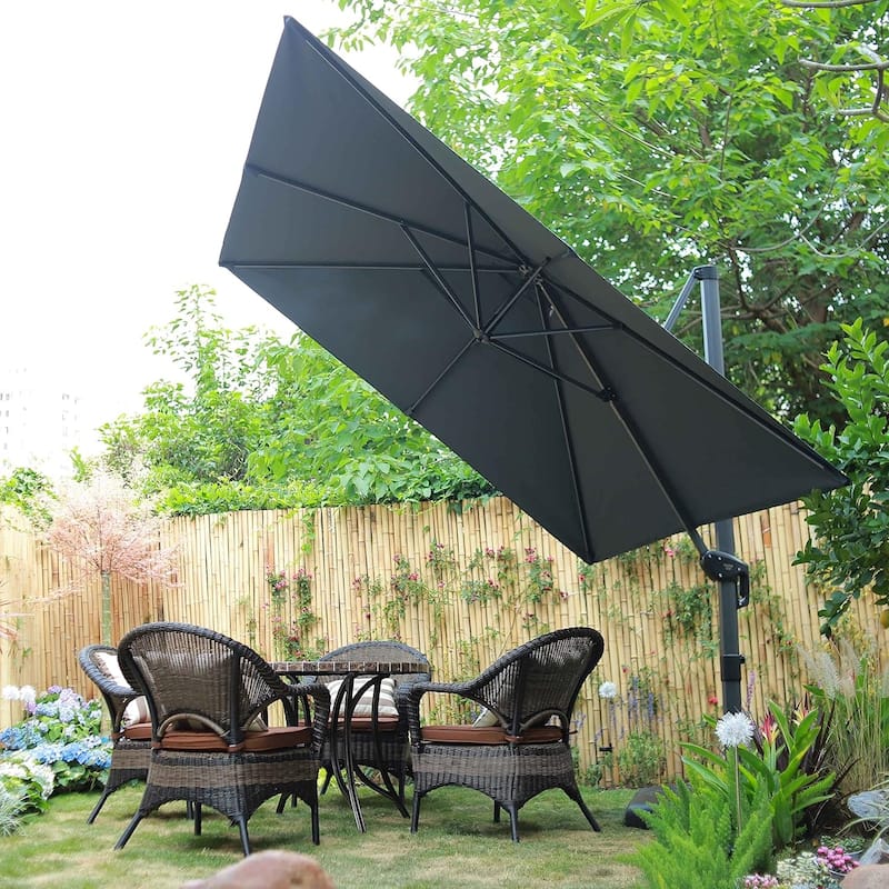 PURPLE LEAF 9 ft Square 360 Degree Rotation Patio Cantilever Umbrella
