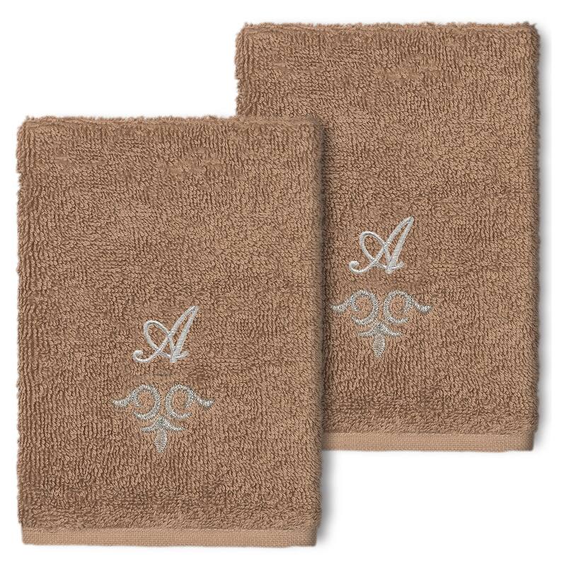 Authentic Hotel and Spa 100% Turkish Cotton Monica 2PC Embellished Washcloth Set - A - Latte