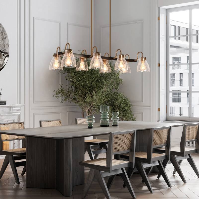 Modern 8-Light Gun Black Gold Chandelier Textured Glass Kitchen Island Light