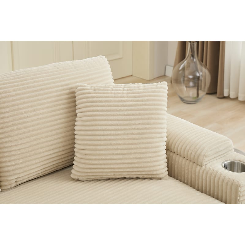 Modular Convertible Sectional Sofa with 2 Ottomans, 2 Seaters Corduroy Arms Couch, Loveseat Sofa with Cup Holders & USB Ports