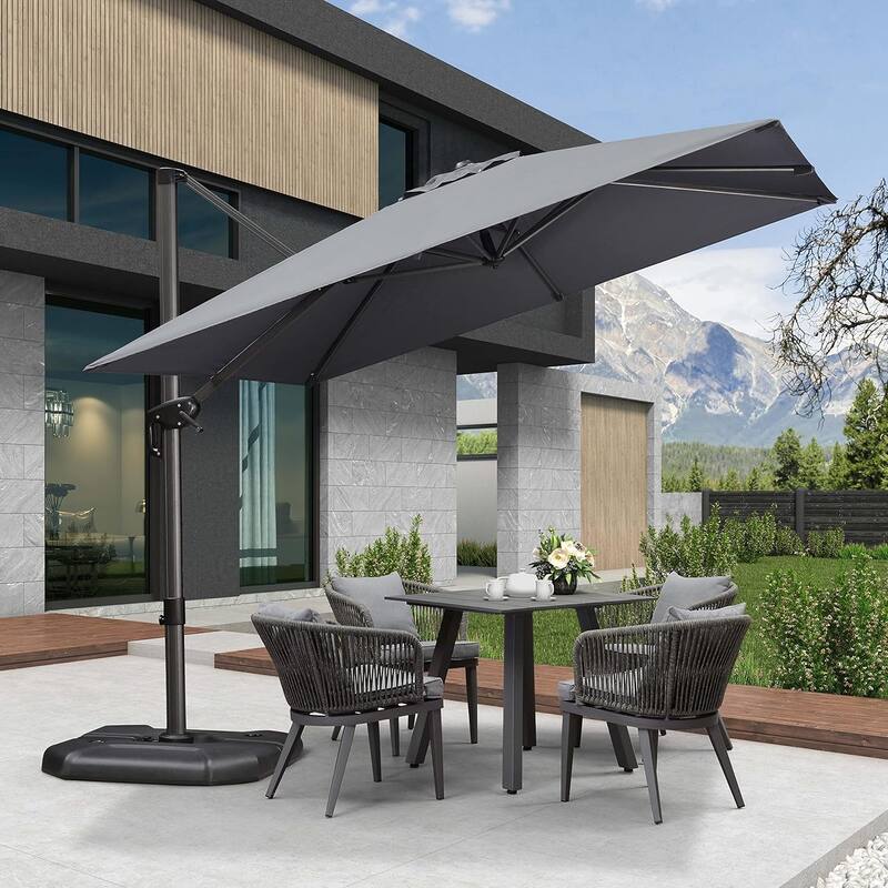 PURPLE LEAF 9 ft 360 Degree Rotation Patio Umbrella With Base - Light Grey