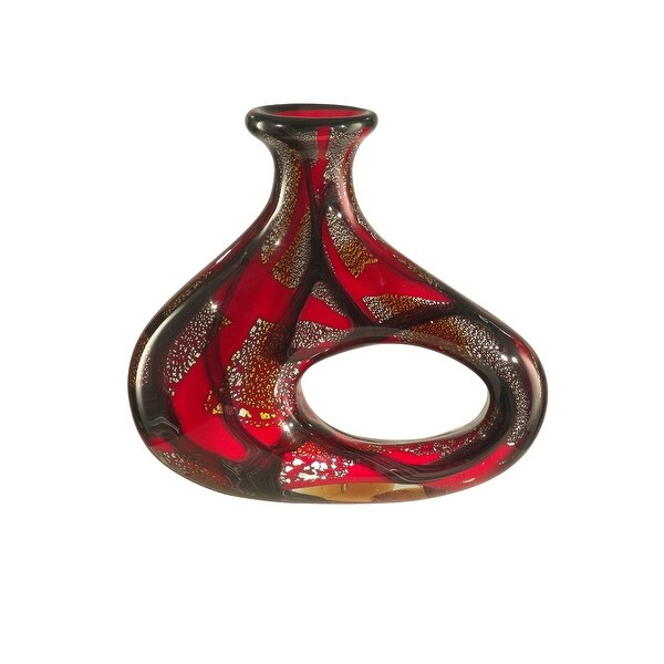 10.5" Red, Black, Gold, and Silver Nicholas Decorative Hand Blown Glass Vase - N/A